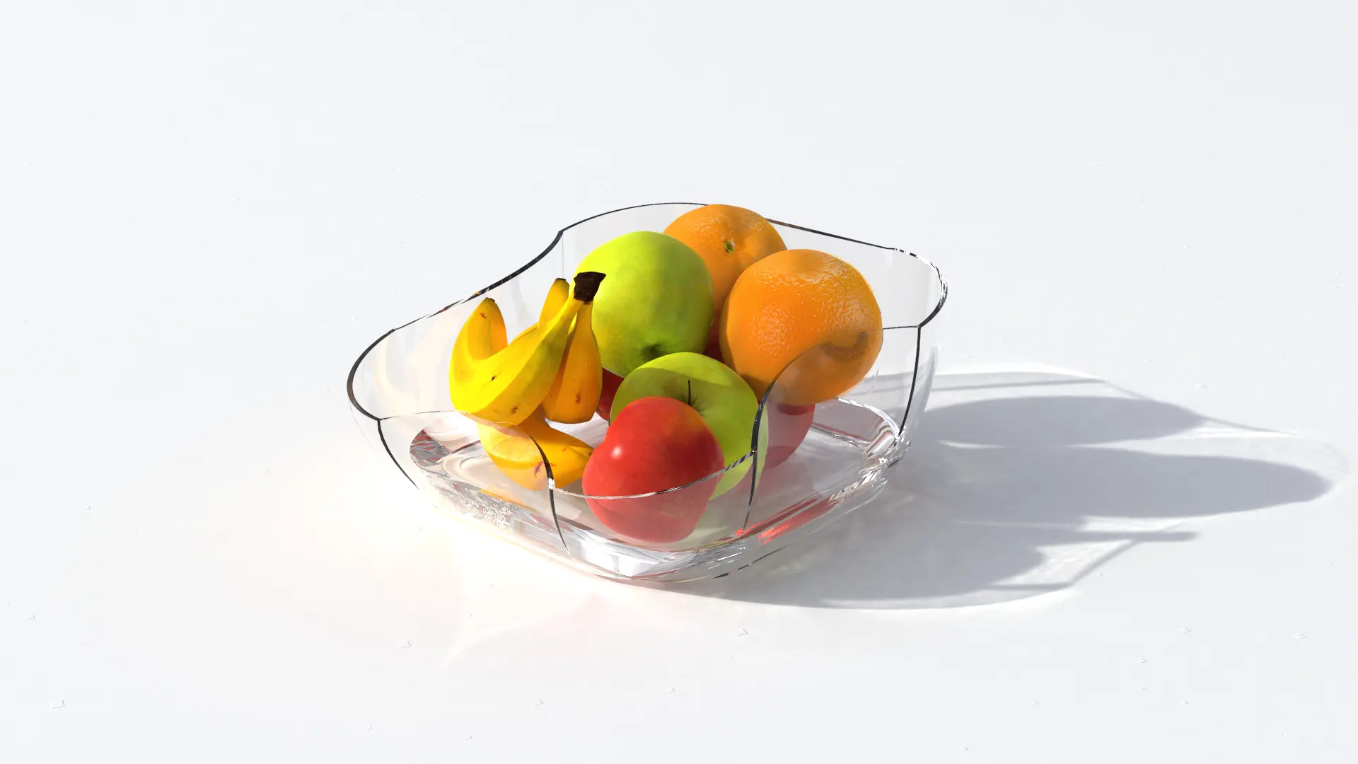 The wavy glass bowl filled with fruit, shot on white