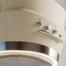 EF extractor hood in cream — control buttons, brushed-steel rim and lit filter mesh